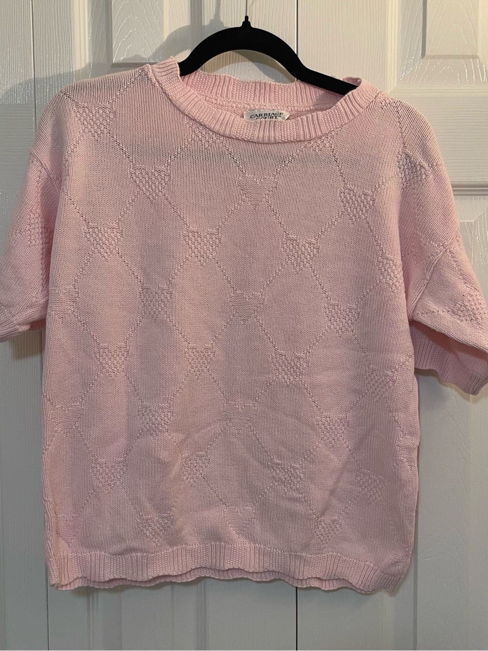 VTG Carriage Court PastelPink Short-Sleeve Crewneck Knit Sweater Cottage Grandma
